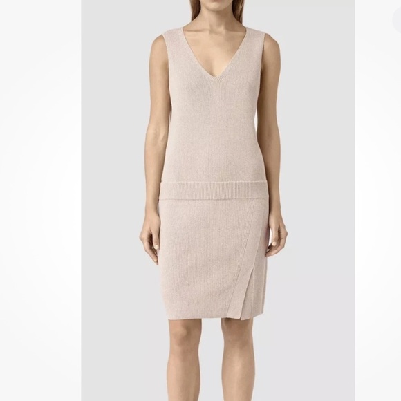ALLSAINTS Natural Beige Knitted Ribbed Rassa Dress Size M - Picture 1 of 8